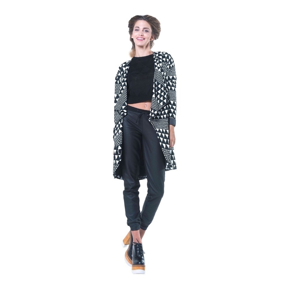 MinkPink Sparks Fly Cardigan M Black White Geometric Print Draped Open - Picture 7 of 7
